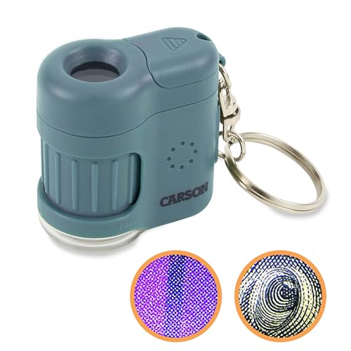 Carson MicroMini 20x Pocket Microscope for Adults – Blue with UV & LED Lights (MM-280B)
