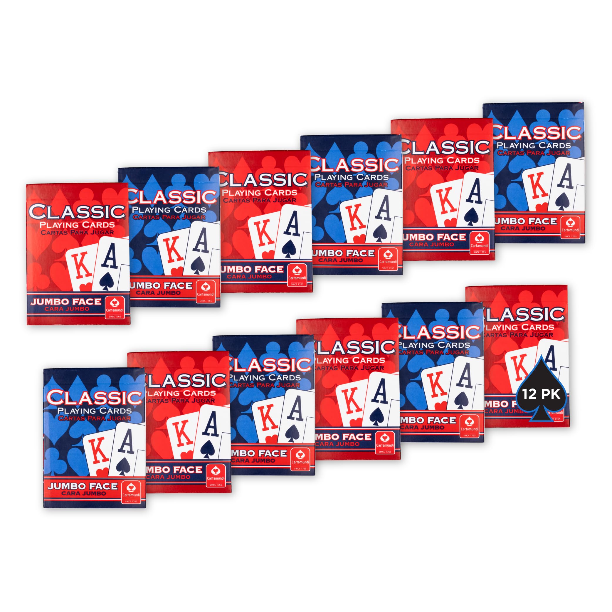 Cartamundi Jumbo Index Playing Cards 12 Pack – Red and Blue Casino Quality Bulk Decks