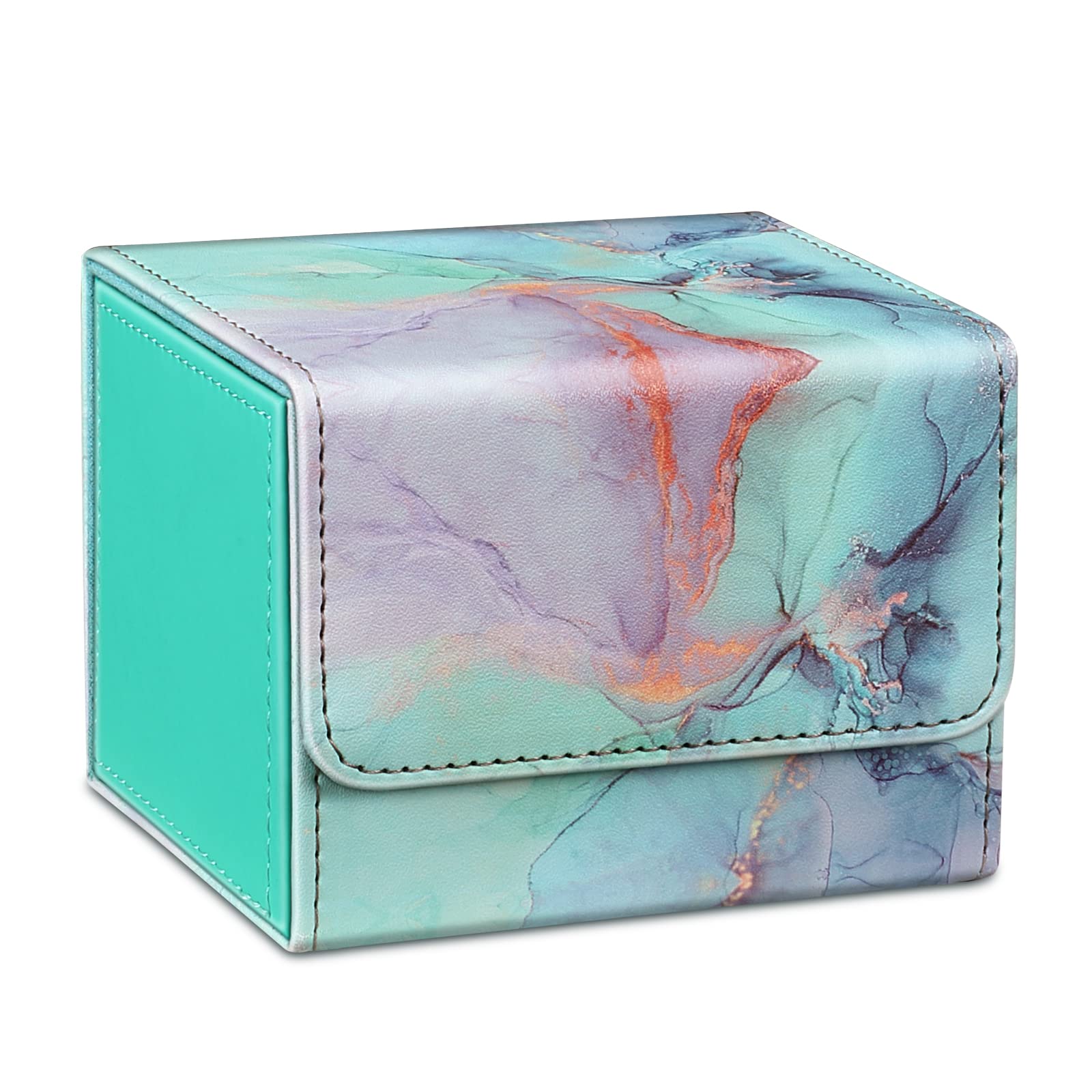 CaseBot Magnetic Card Deck Box – Holds 180 Cards, Leather Exterior, Emerald Marble