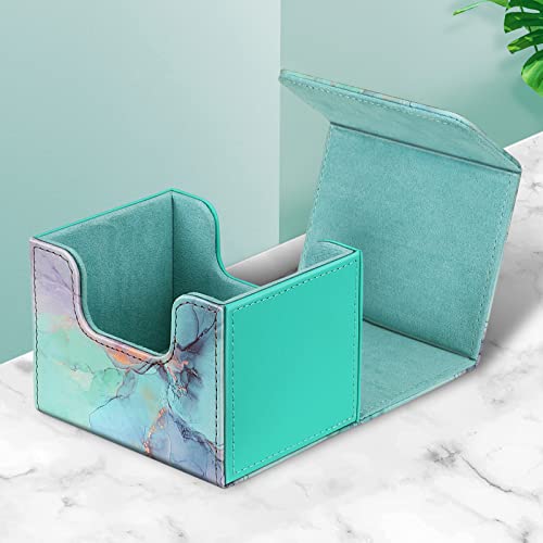 CaseBot Magnetic Card Deck Box – Holds 180 Cards, Leather Exterior, Emerald Marble