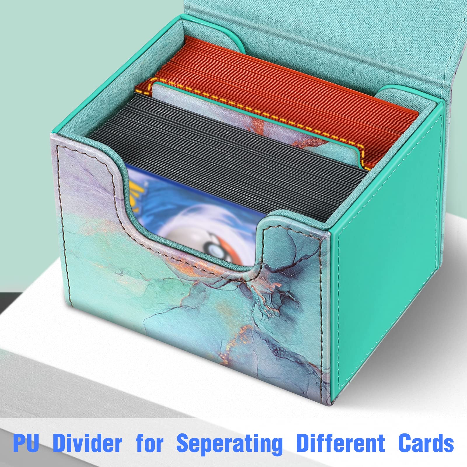 CaseBot Magnetic Card Deck Box – Holds 180 Cards, Leather Exterior, Emerald Marble