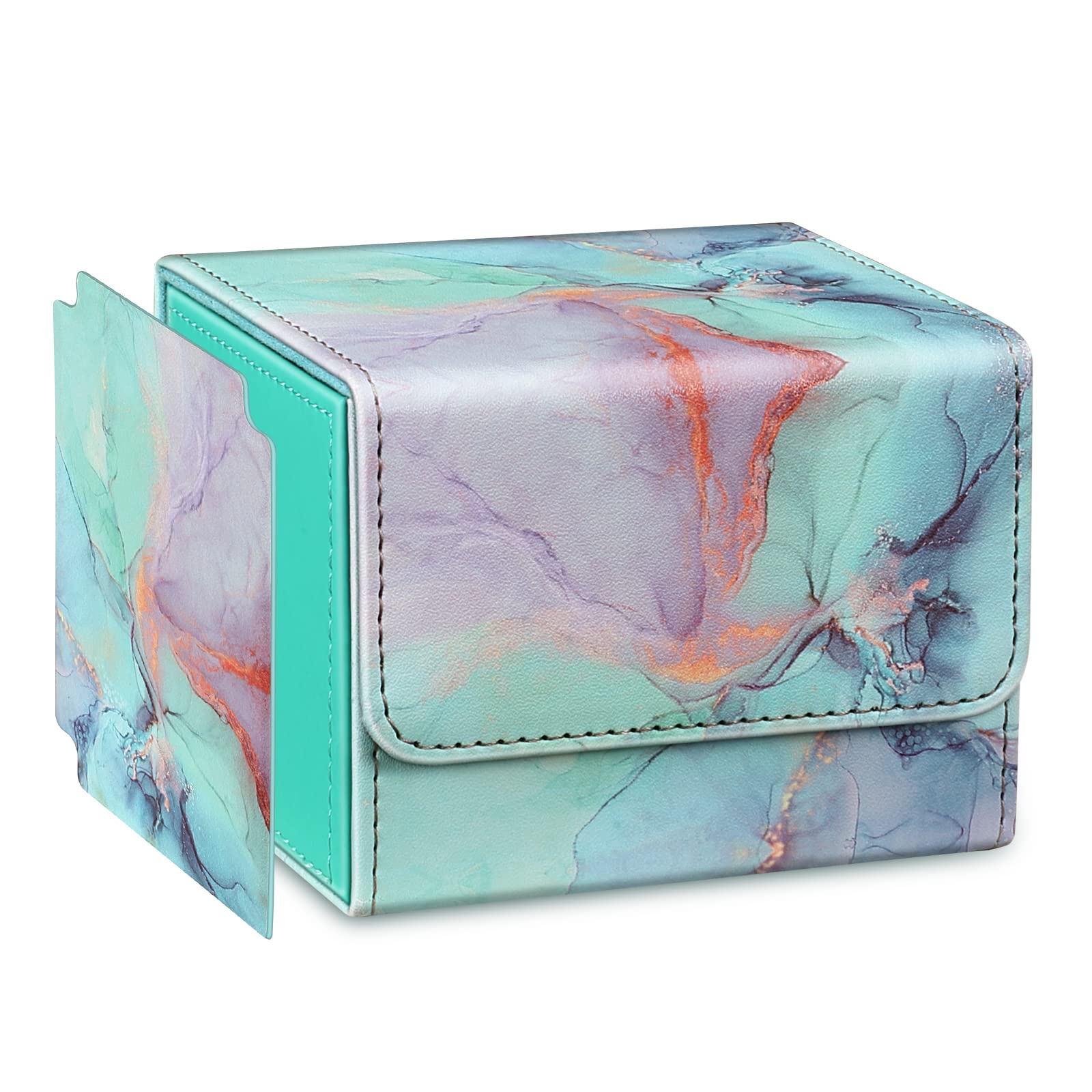 CaseBot Magnetic Card Deck Box – Holds 180 Cards, Leather Exterior, Emerald Marble