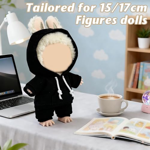 Casual Hoodie and Pants Outfit Set for 15/17cm LABUBU Doll – Black Set