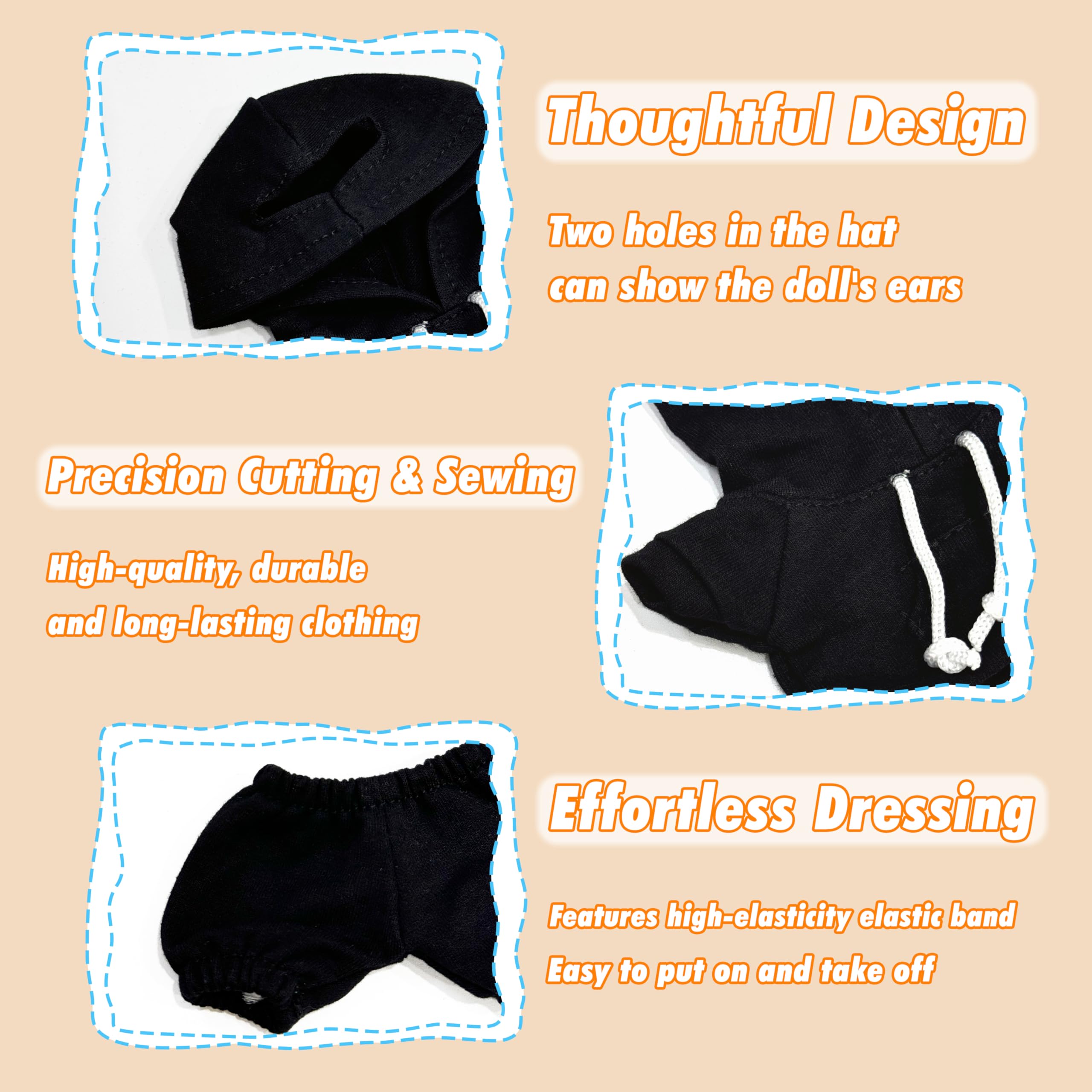 Casual Hoodie and Pants Outfit Set for 15/17cm LABUBU Doll – Black Set