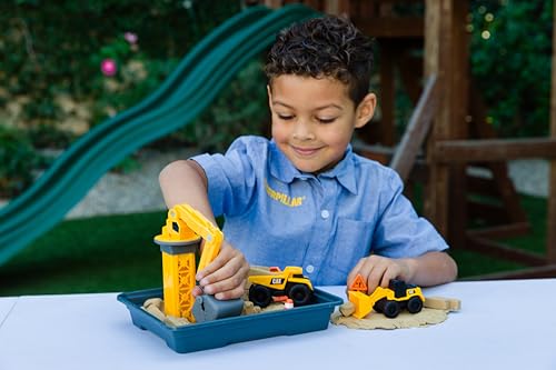 CAT Dig N' Build Dirt Playset – 12 oz Moldable Dirt, Crane, Vehicles, Molds & Tray, Ages 3+