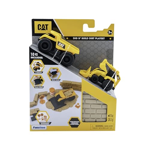 CAT Dig N' Build Dirt Playset with 10 oz Compound and 2 Vehicles for Kids Ages 3+