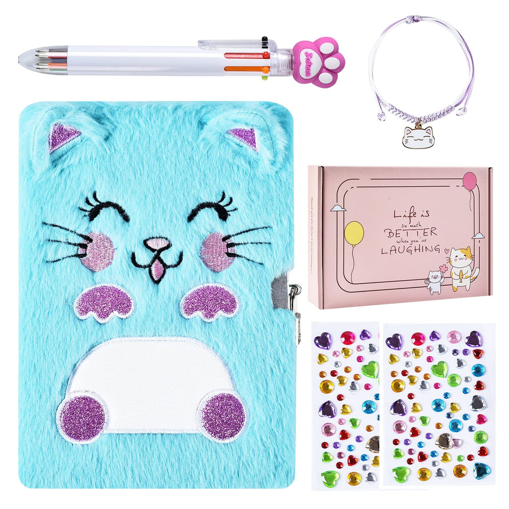 Cat Plush Diary with Lock and Keys for Girls - A5 Secret Journal 160 Pages