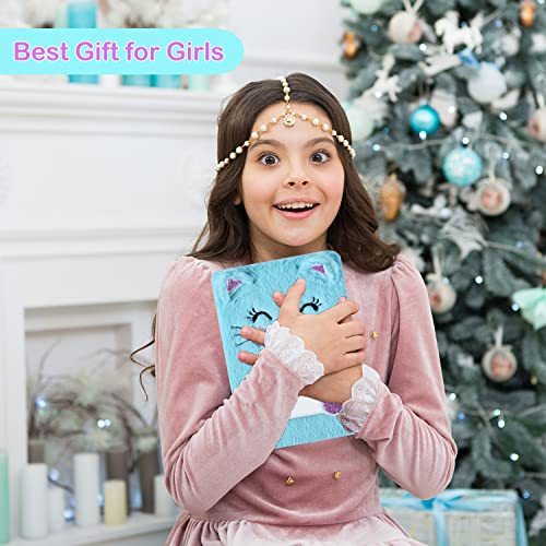 Cat Plush Diary with Lock and Keys for Girls - A5 Secret Journal 160 Pages