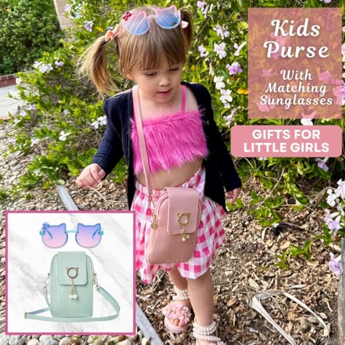Cat Purse for Little Girls with Cat Sunglasses & Gift Box – Crossbody Bag for Kids (Pink)