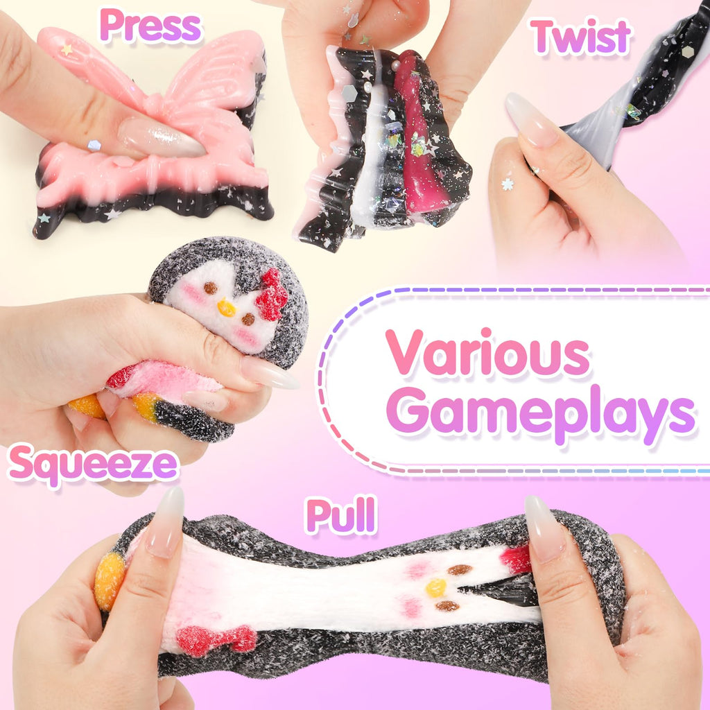 CatchCute 5-Pack Fidget Squeeze Toys - Penguin, Starfish, Seashell, Flower, Butterfly - Soft Sensory Stress Relief Set