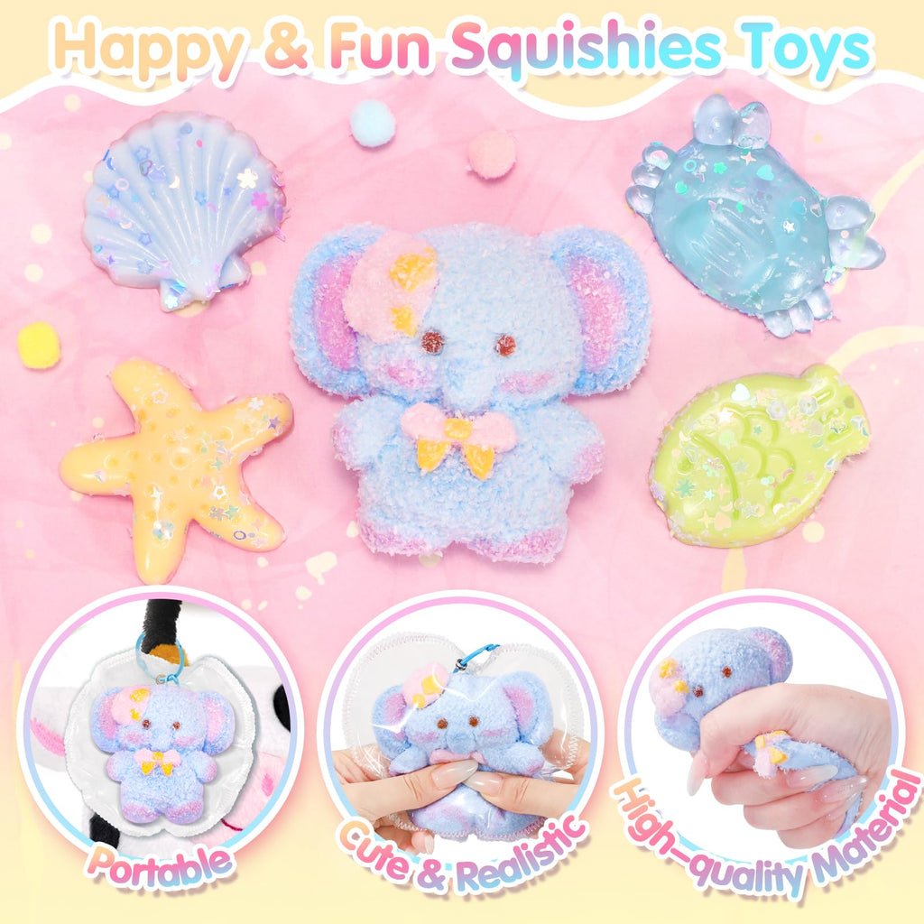 CatchCute 5-Pack Squishy Toys Set – Soft Silicone Elephant, Starfish, Crab & More for Stress Relief and Sensory Play