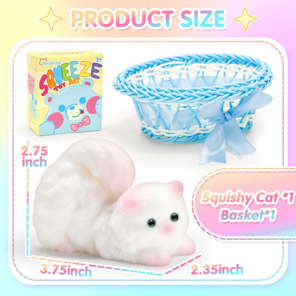CatchCute Big Squeeze Cat Toy with Basket – Soft Squishy for Stress & Sensory Play