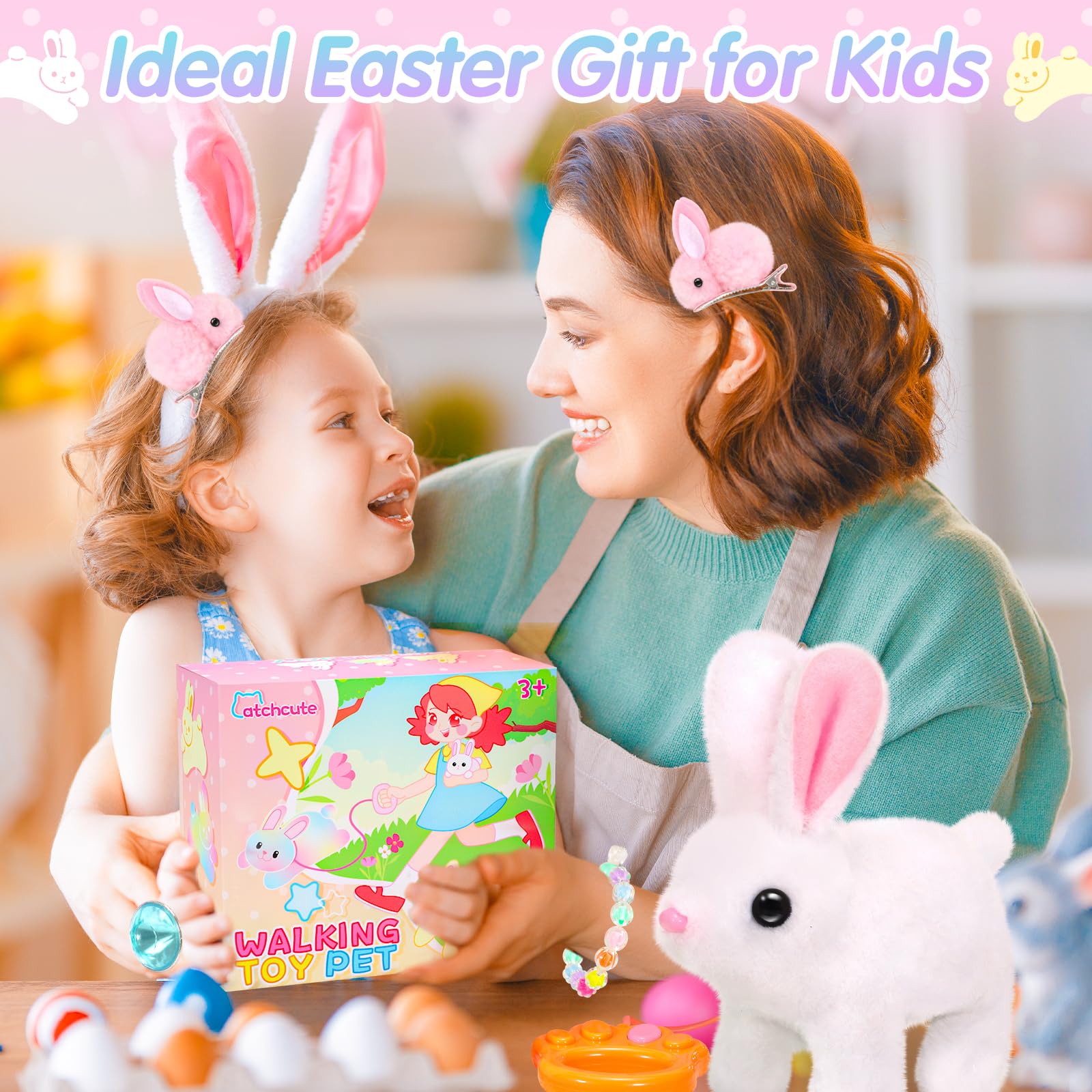 CatchCute Easter Hopping Plush Bunny Interactive Toy for Kids with Remote Control Leash