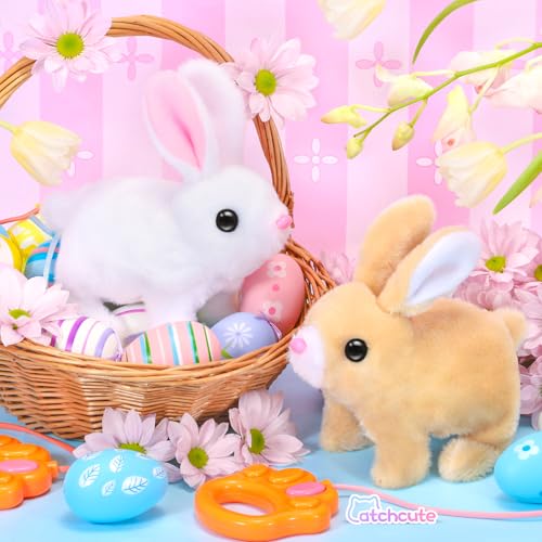 CatchCute Interactive Easter Plush Bunny Toy for Kids – Remote Control Walking, Sound, and Wiggling Ears with 3 Pull-Back Eggs