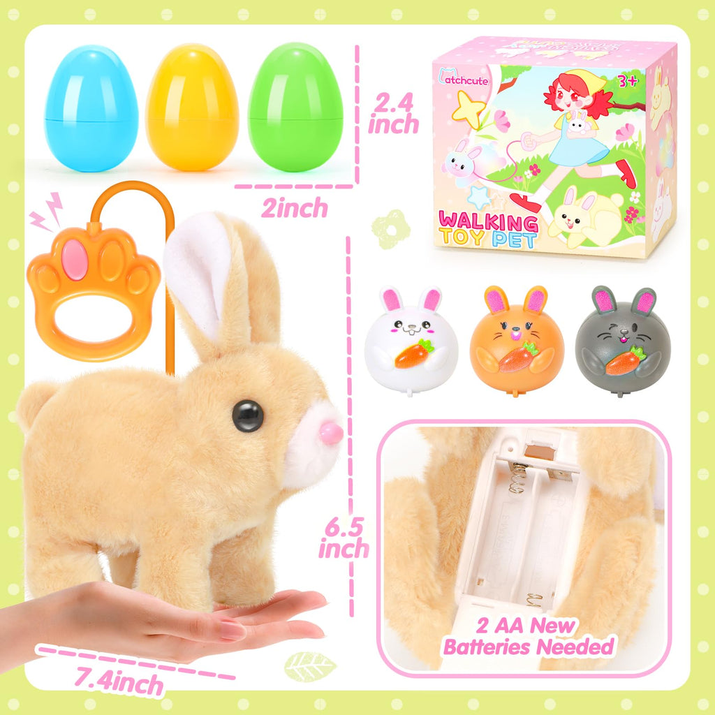 CatchCute Interactive Easter Plush Bunny Toy for Kids – Remote Control Walking, Sound, and Wiggling Ears with 3 Pull-Back Eggs