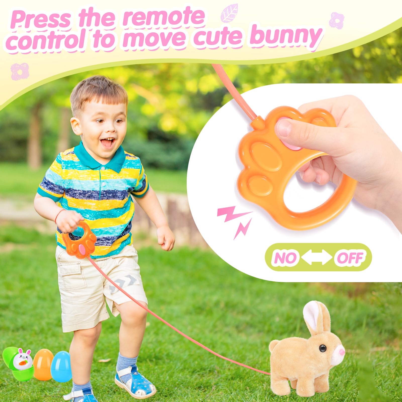 CatchCute Interactive Easter Plush Bunny Toy for Kids – Remote Control Walking, Sound, and Wiggling Ears with 3 Pull-Back Eggs