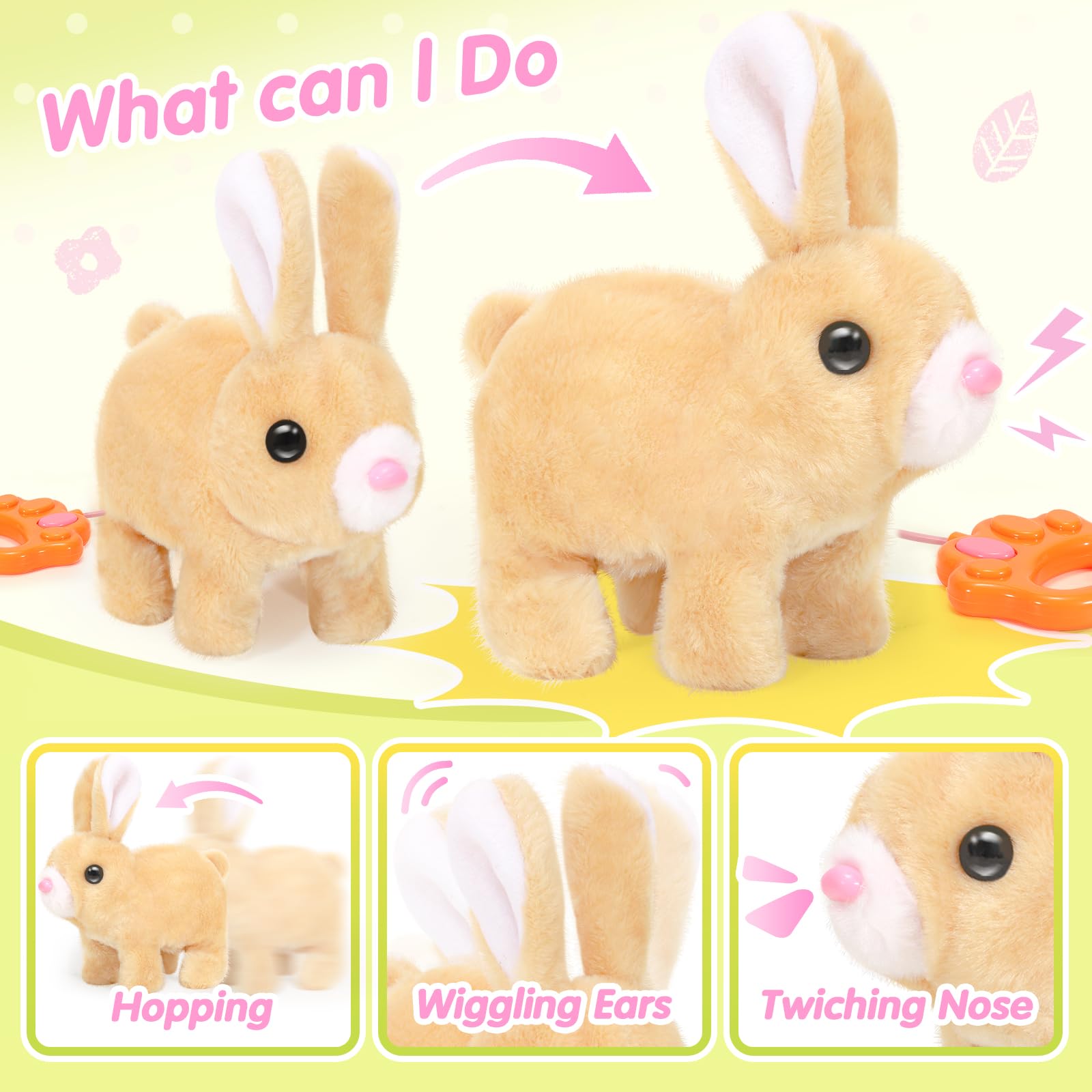 CatchCute Interactive Easter Plush Bunny Toy for Kids – Remote Control Walking, Sound, and Wiggling Ears with 3 Pull-Back Eggs