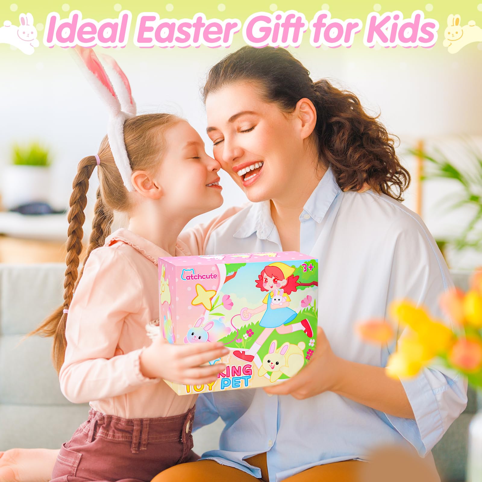 CatchCute Interactive Easter Plush Bunny Toy for Kids – Remote Control Walking, Sound, and Wiggling Ears with 3 Pull-Back Eggs