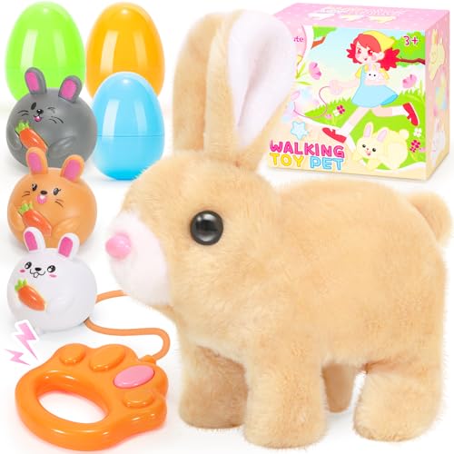 CatchCute Interactive Easter Plush Bunny Toy for Kids – Remote Control Walking, Sound, and Wiggling Ears with 3 Pull-Back Eggs