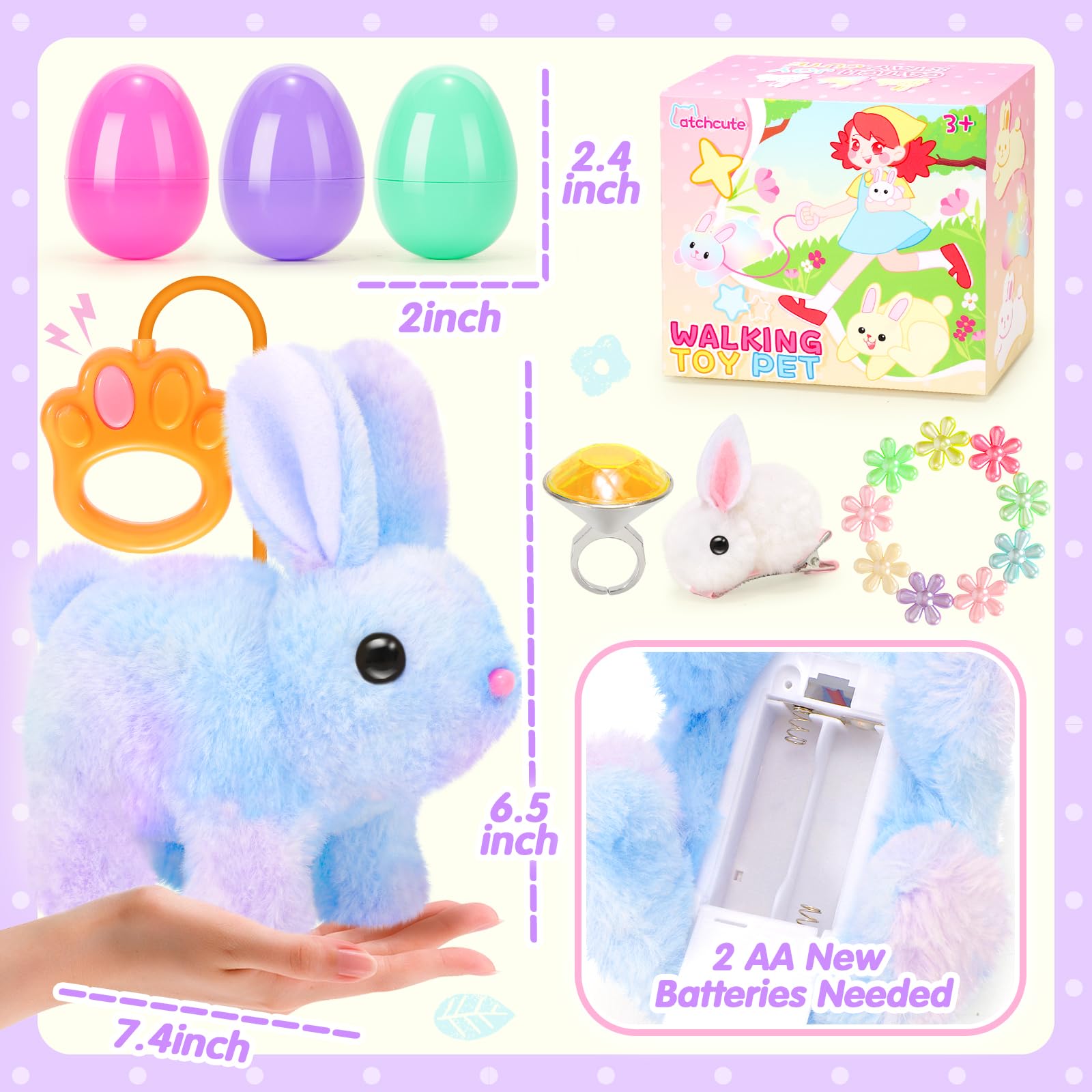 CatchCute Interactive Plush Bunny Toy with Remote Control - Walking, Sounds, Easter Gift for Toddlers