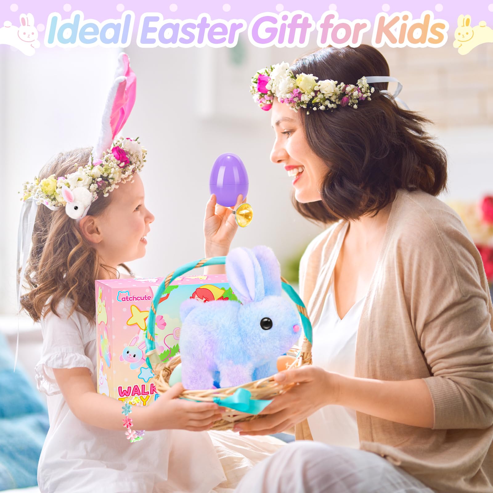 CatchCute Interactive Plush Bunny Toy with Remote Control - Walking, Sounds, Easter Gift for Toddlers