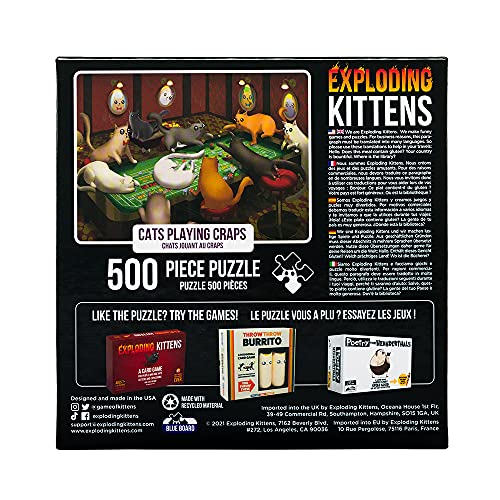 Cats Playing Craps 500-Piece Jigsaw Puzzle by Exploding Kittens – Funny Cat Art, Recycled Materials