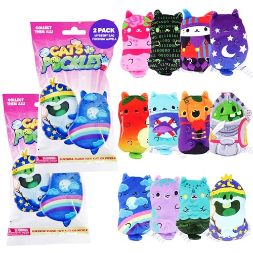 Cats vs Pickles 2-Pack Mystery Bags - Fuchsia Wave Bean Filled Plushies, Sensory Soft Blind Bags for Kids and Adults