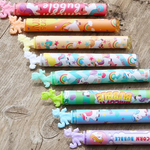 Cawiew 32 Pack Mini Unicorn Bubble Wands with Stickers - Pastel Party Favors for Kids