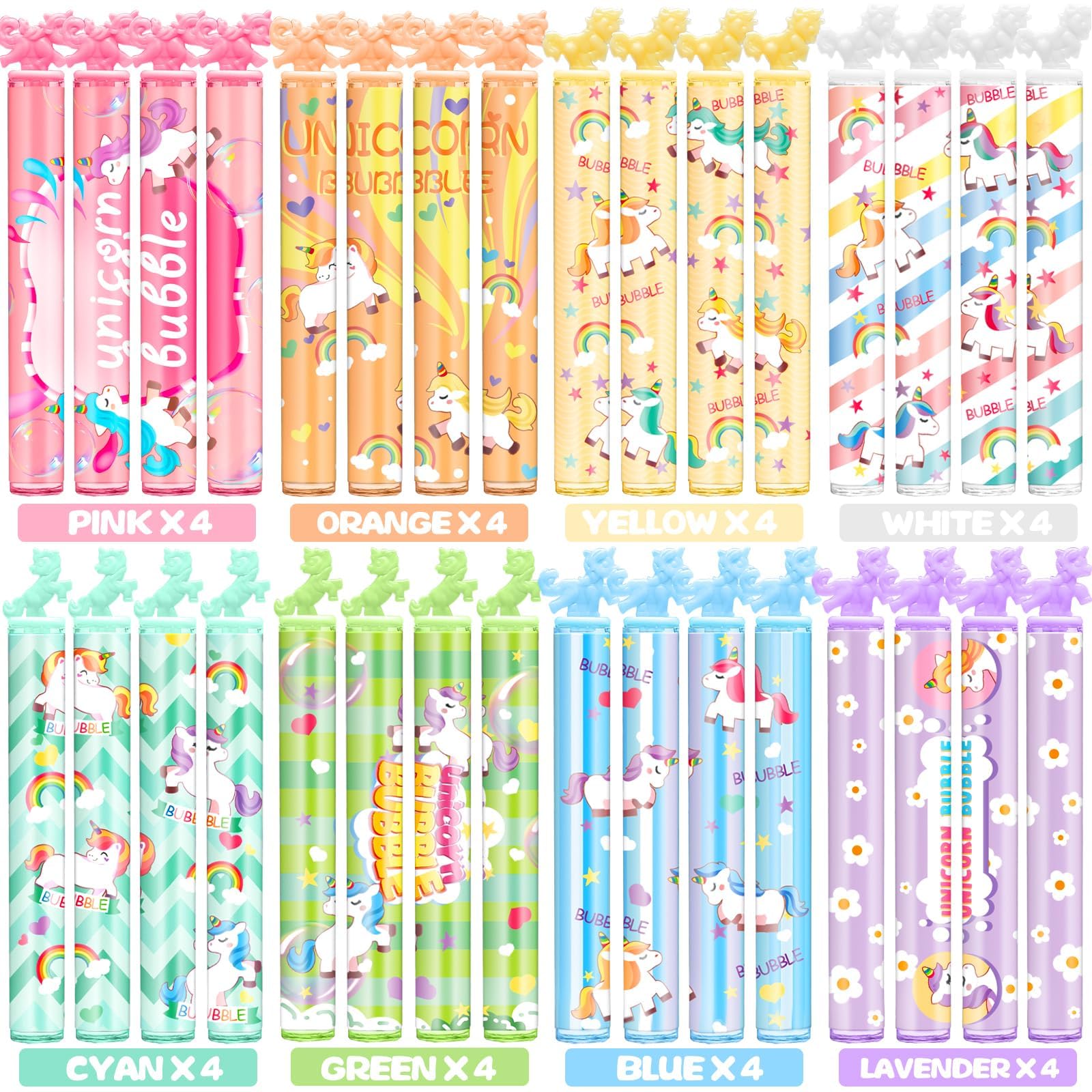 Cawiew 32 Pack Mini Unicorn Bubble Wands with Stickers - Pastel Party Favors for Kids