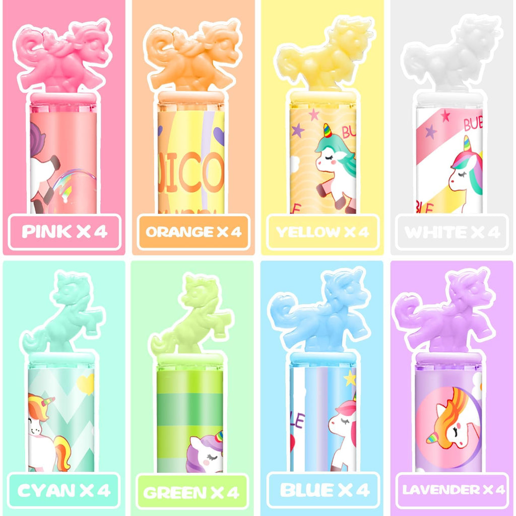 Cawiew 32 Pack Mini Unicorn Bubble Wands with Stickers - Pastel Party Favors for Kids
