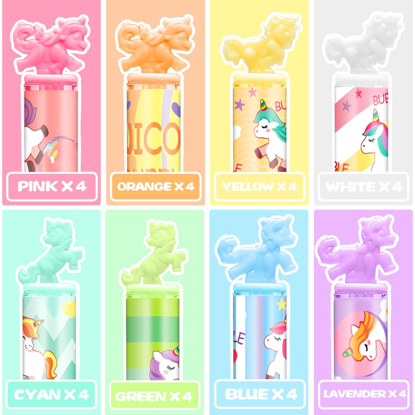 Cawiew 32 Pack Mini Unicorn Bubble Wands with Stickers - Pastel Party Favors for Kids