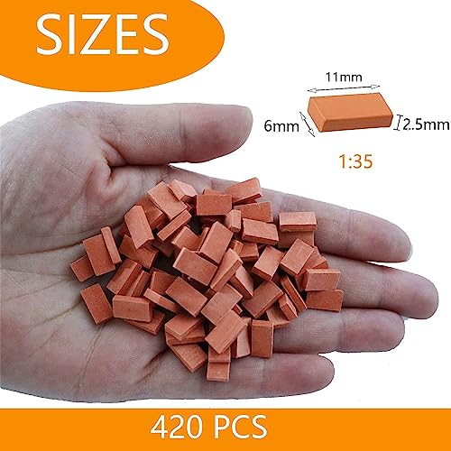 Cayway 420-Piece Mini Red Bricks for Dollhouse Diorama Landscaping Pottery Clay 11x6x2.5mm