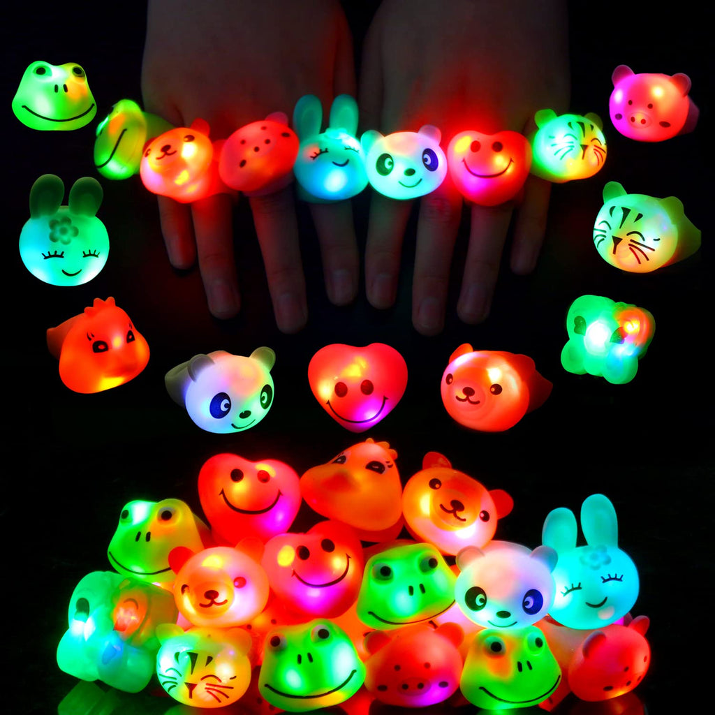 CCINEE 24-Pack LED Animal Light-Up Rings with 3 Flashing Modes - Glow Party Favors & Prizes