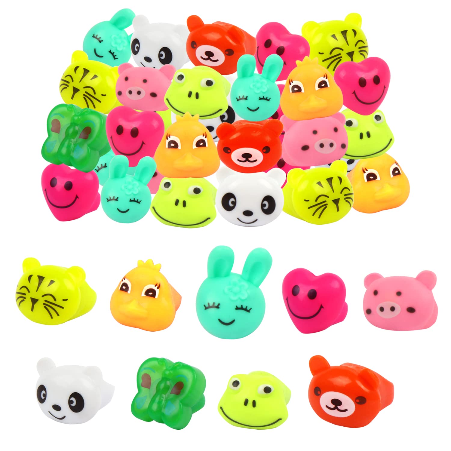 CCINEE 24-Pack LED Animal Light-Up Rings with 3 Flashing Modes - Glow Party Favors & Prizes