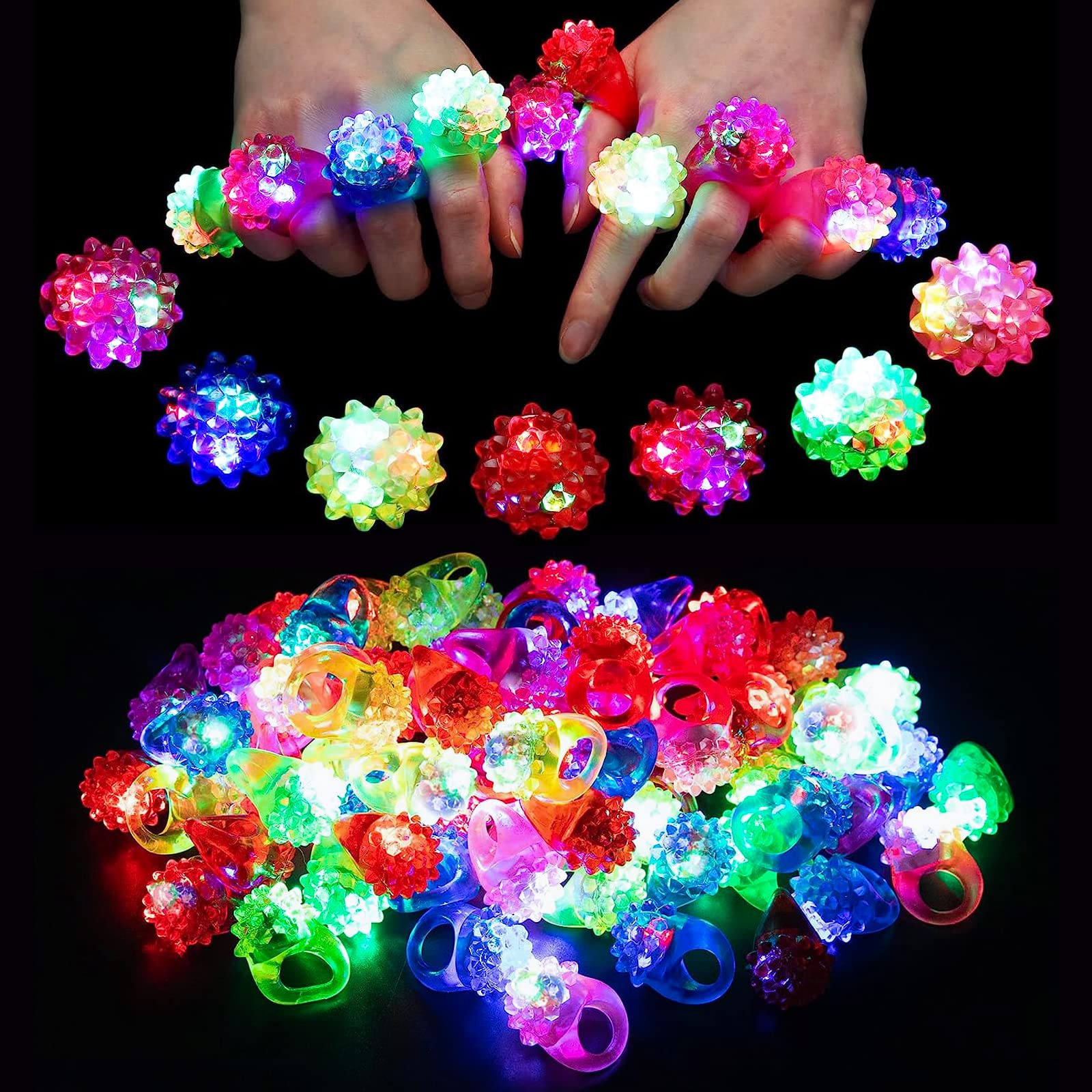 CCINEE 28-Pack Light Up Rings: Flashing LED Bumpy Jelly Rings for Party Favors and Prizes