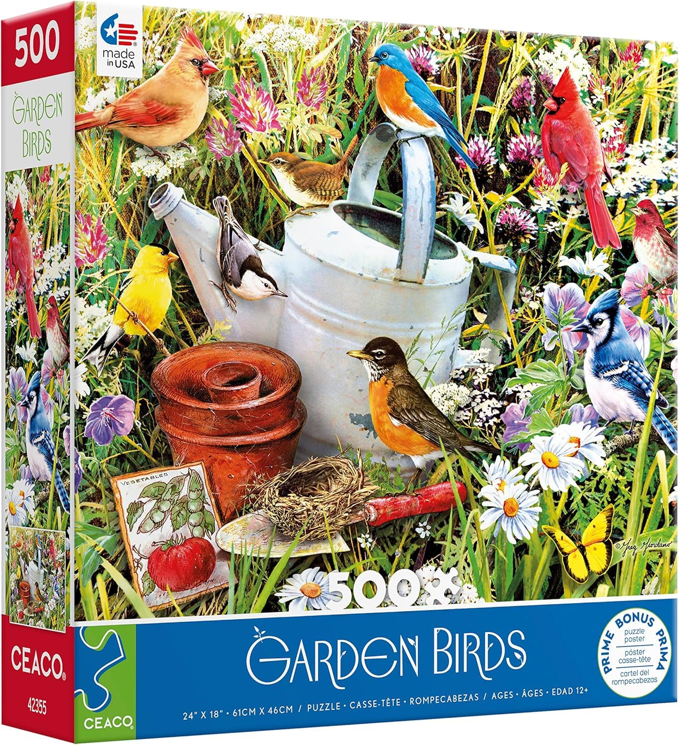 Ceaco Garden Birds 500 Piece Puzzle – 24x18 Inches, Includes Full-Color Poster