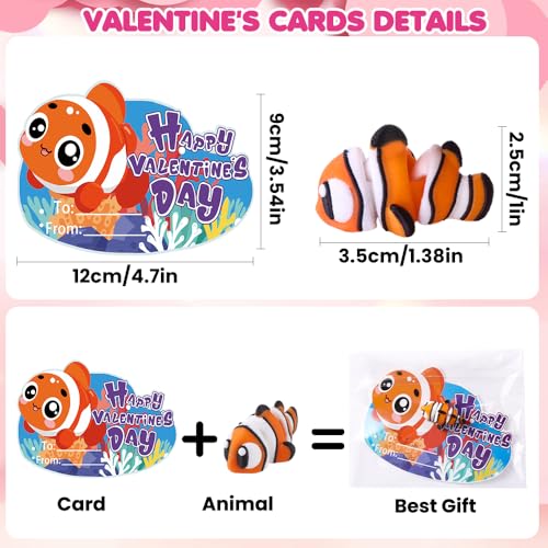 Celltestria 24pcs 3D Printed Ocean Animals Valentine's Day Gifts with Cards for Kids