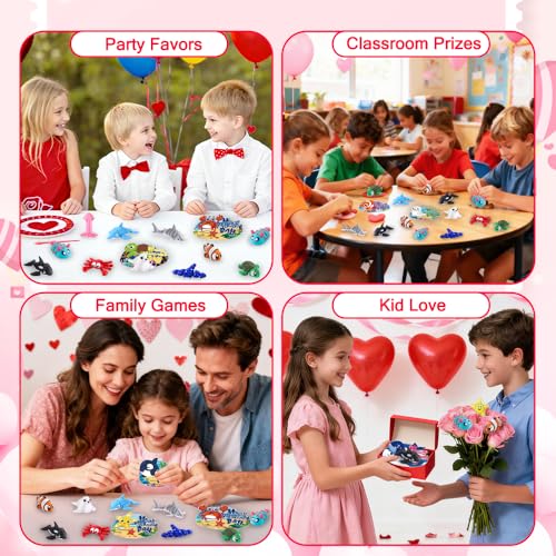 Celltestria 24pcs 3D Printed Ocean Animals Valentine's Day Gifts with Cards for Kids