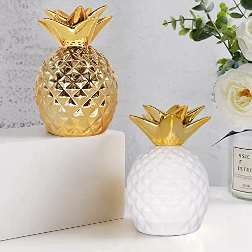 Ceramic Pineapple Piggy Bank - White, 5.3 Inch, Fun Money Saver for Kids and Adults