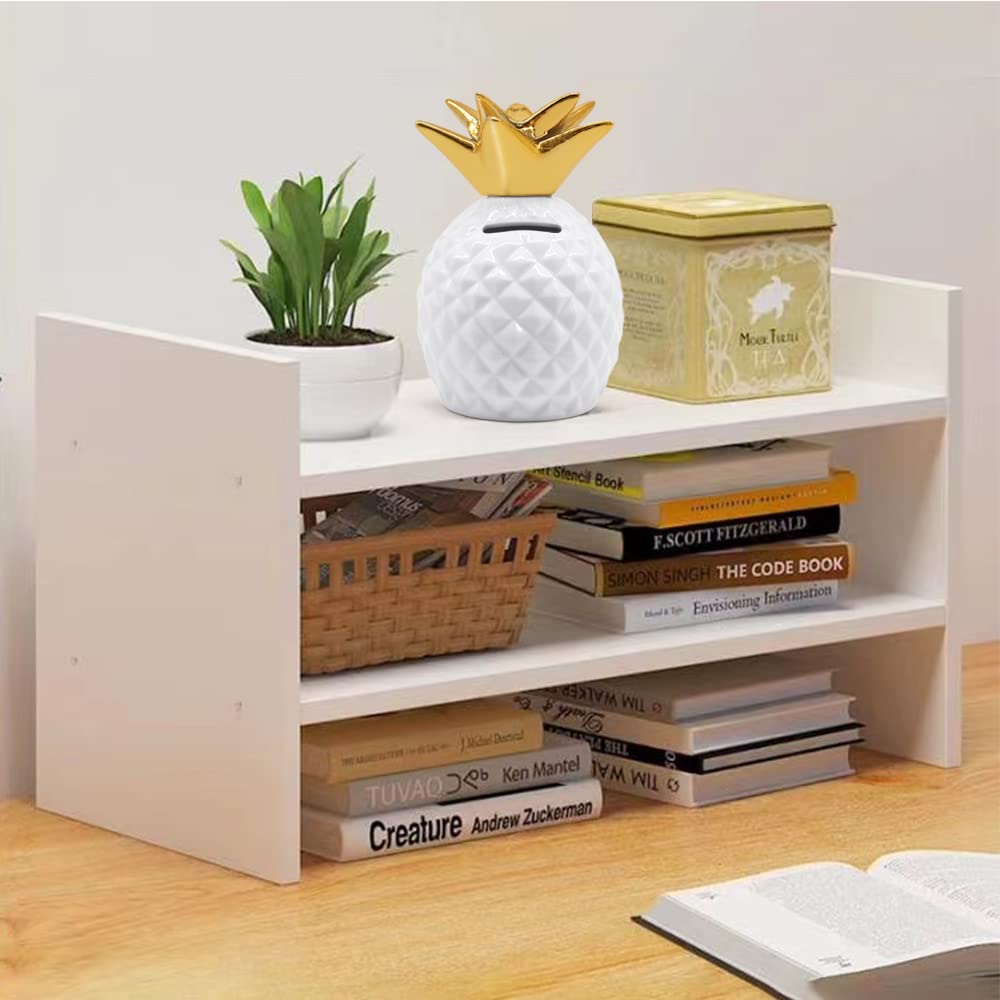Ceramic Pineapple Piggy Bank - White, 5.3 Inch, Fun Money Saver for Kids and Adults
