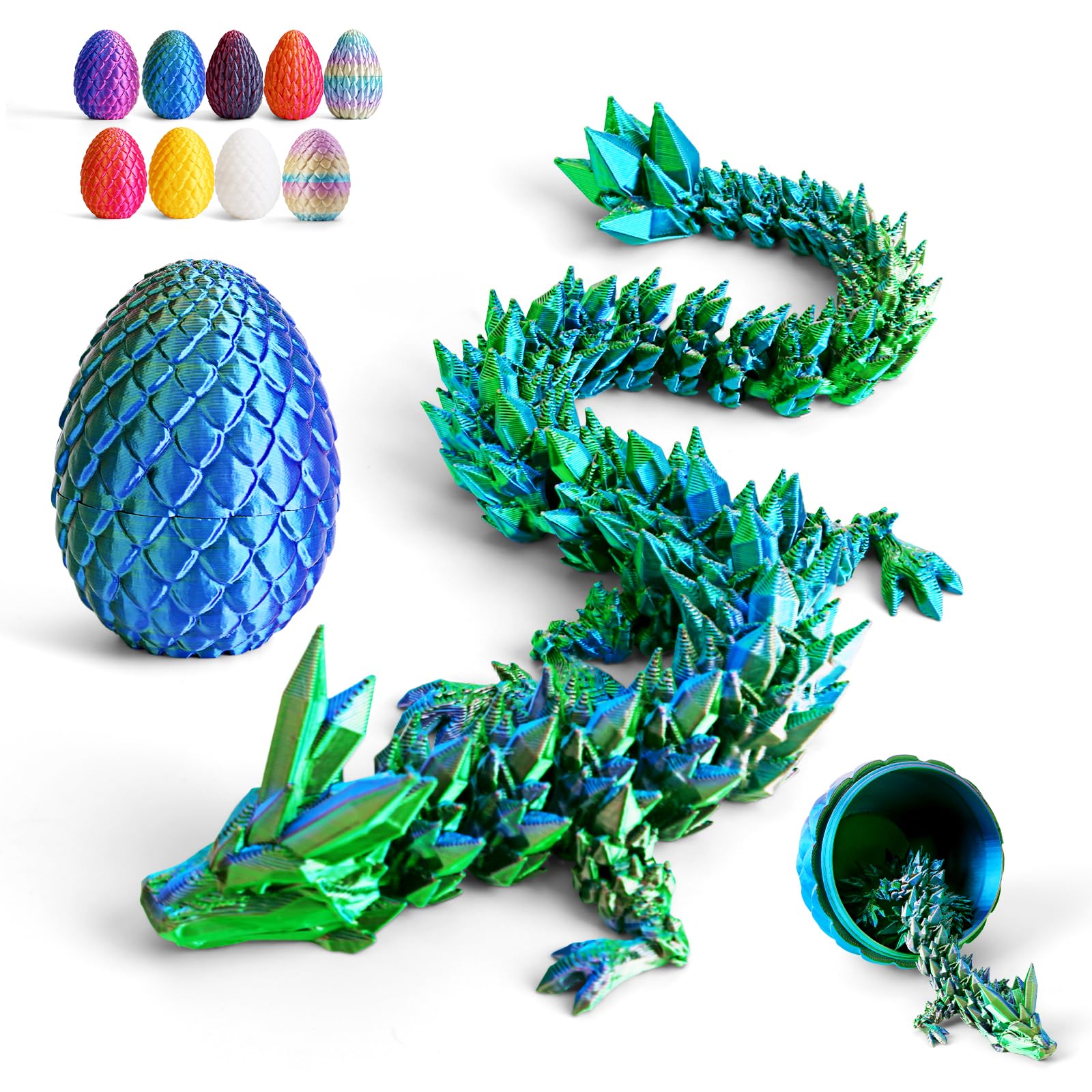 Cessfle 12-Inch Prefilled Easter Egg with Articulated 3D Printed Dragon – Crystal Texture, Eco-Friendly PLA, Easter Basket Surprise for Kids & Adults