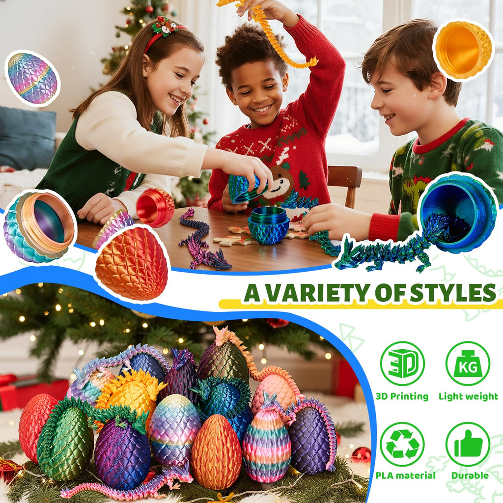 Cessfle 12-Inch Prefilled Easter Egg with Articulated 3D Printed Dragon – Crystal Texture, Eco-Friendly PLA, Easter Basket Surprise for Kids & Adults