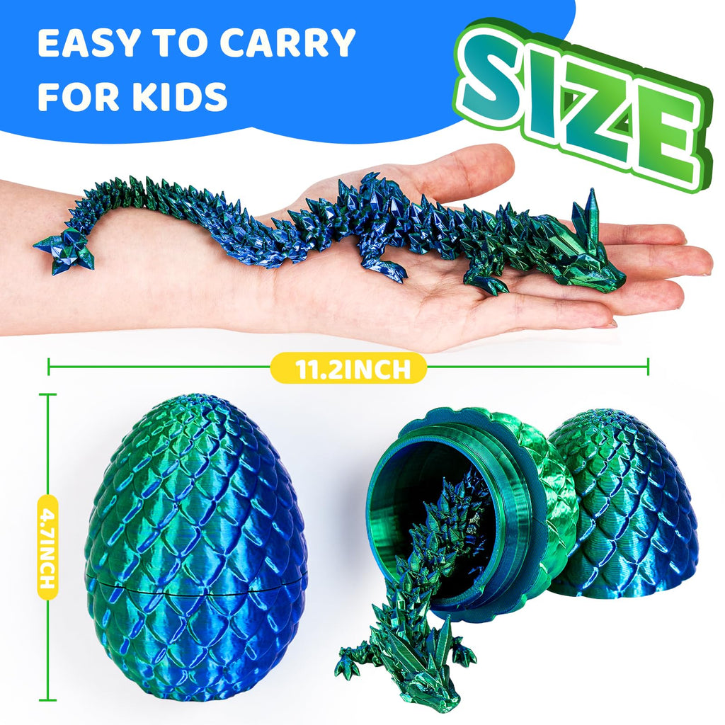 Cessfle 12-Inch Prefilled Easter Egg with Articulated 3D Printed Dragon – Crystal Texture, Eco-Friendly PLA, Easter Basket Surprise for Kids & Adults