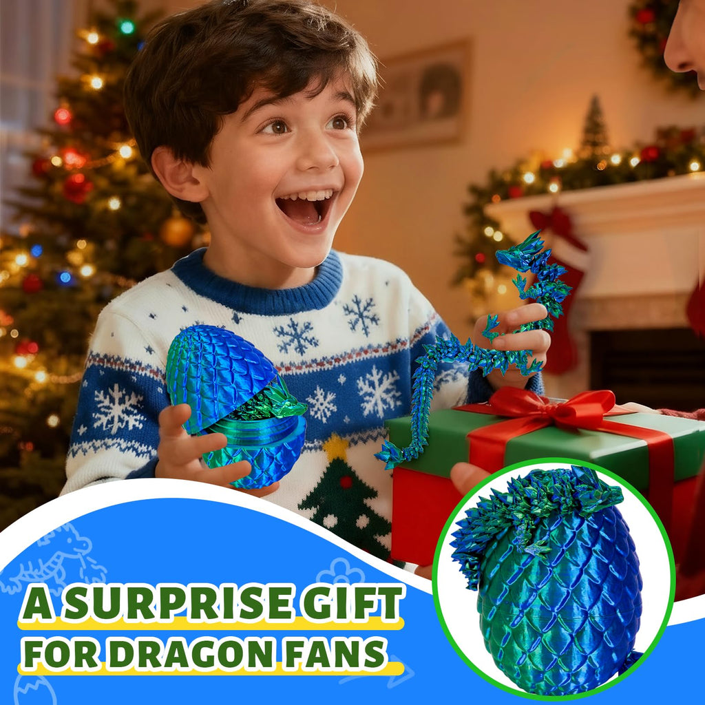 Cessfle 12-Inch Prefilled Easter Egg with Articulated 3D Printed Dragon – Crystal Texture, Eco-Friendly PLA, Easter Basket Surprise for Kids & Adults