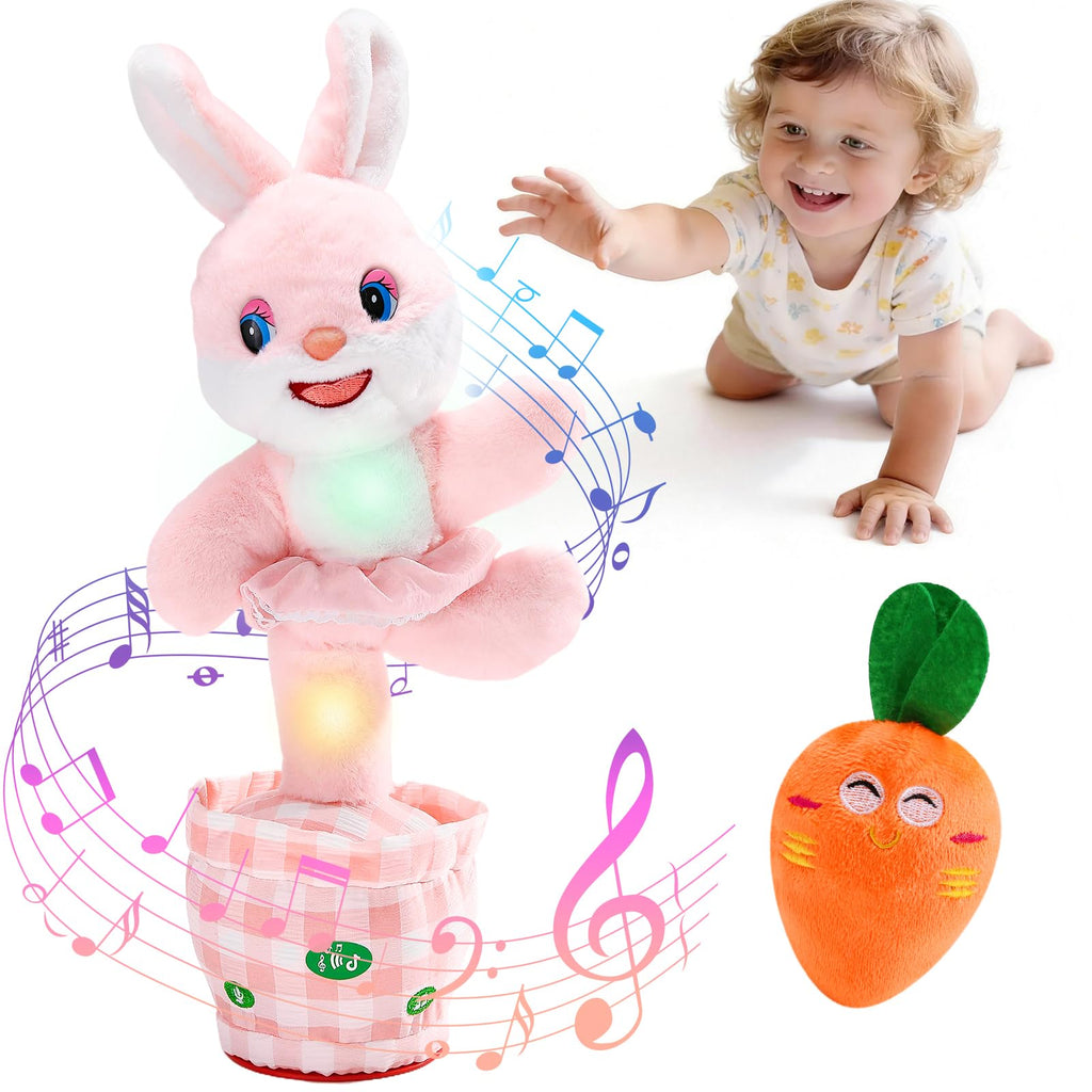 Cessfle Talking Dancing Easter Bunny Plush – 60+ Songs, Talk Back, Glowing LED, Gift for Toddlers