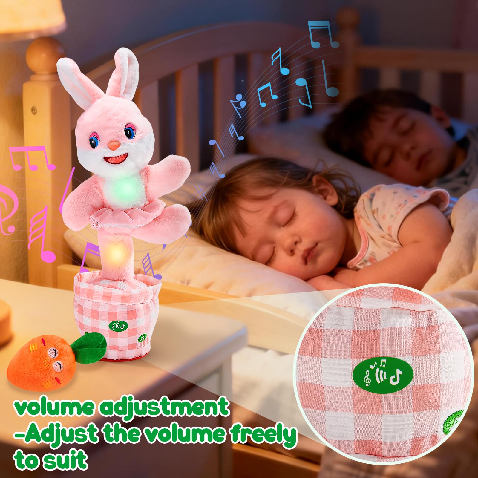 Cessfle Talking Dancing Easter Bunny Plush – 60+ Songs, Talk Back, Glowing LED, Gift for Toddlers