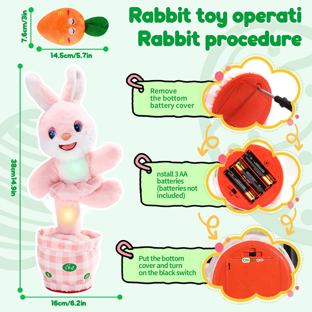 Cessfle Talking Dancing Easter Bunny Plush – 60+ Songs, Talk Back, Glowing LED, Gift for Toddlers