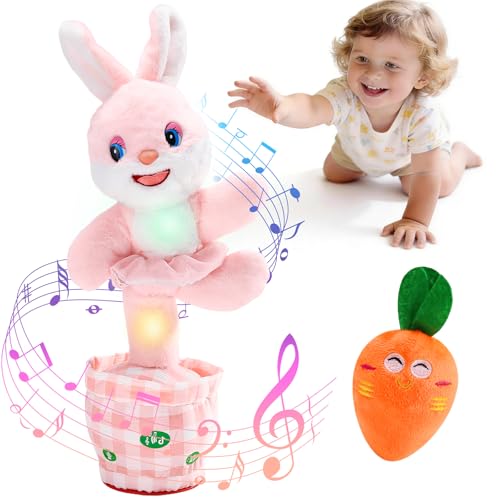 Cessfle Talking Dancing Easter Bunny Plush – 60+ Songs, Talk Back, Glowing LED, Gift for Toddlers