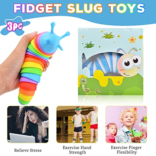 Cevioce 3-Pack Fidget Slug Toy – Cute 3D Articulated Sensory Toy for Stress Relief and Hand Exercise, Safe Plastic, for Kids and Adults