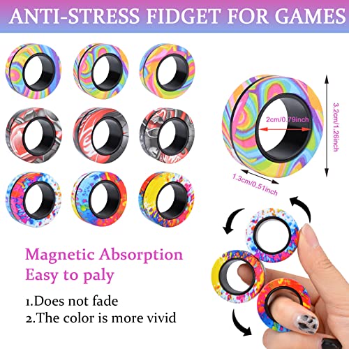 Cevioce 9-Piece Magnetic Fidget Rings Set – Stress Relief Toys for Kids & Adults with ADHD or Anxiety